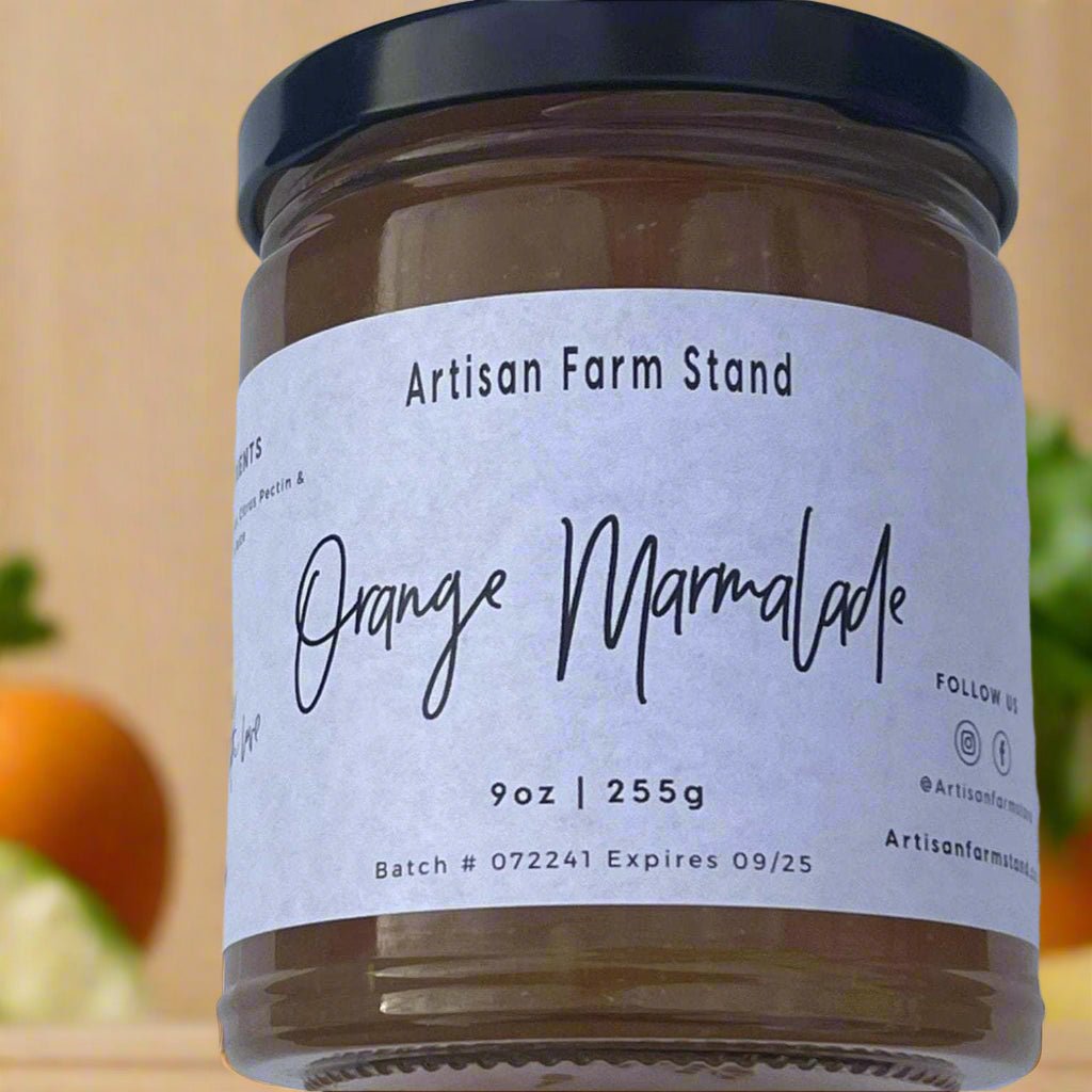 Artisan Farmstand Orange Marmalade jar, 9oz (255g), handcrafted citrus spread.