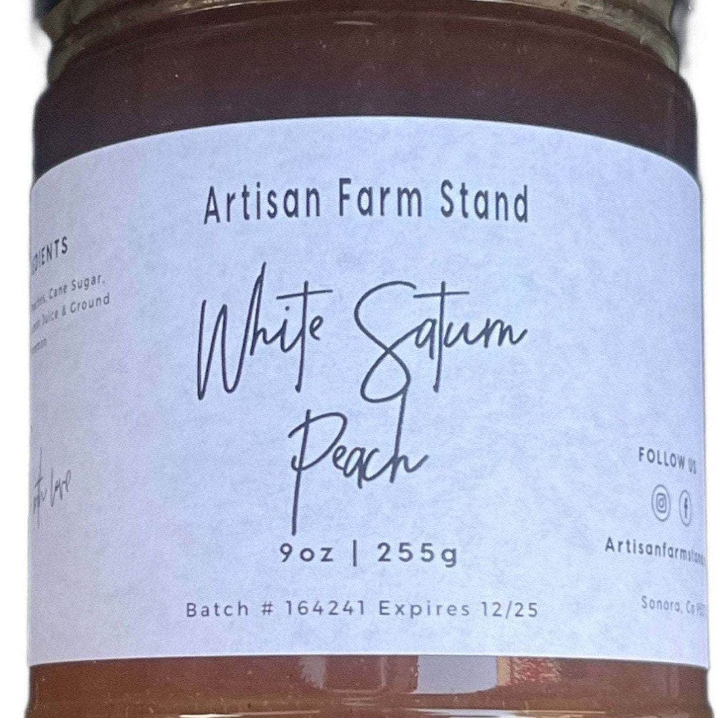 Artisan Farm Stand White Saturn Peach jam jar.