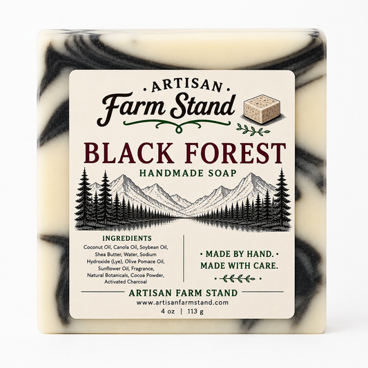 Black Forest Handmade Soap Bar – Cocoa, Charcoal & Woodland Scent