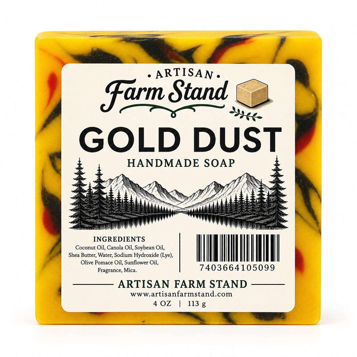 Gold Dust Handmade Soap Bar – Artisan Farm Stand | Bold Golden Citrus & Spice Scent | 4 oz