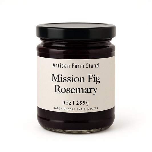 Jar of 'Mission Fig Rosemary' from Artisan Farm Stand on a white background