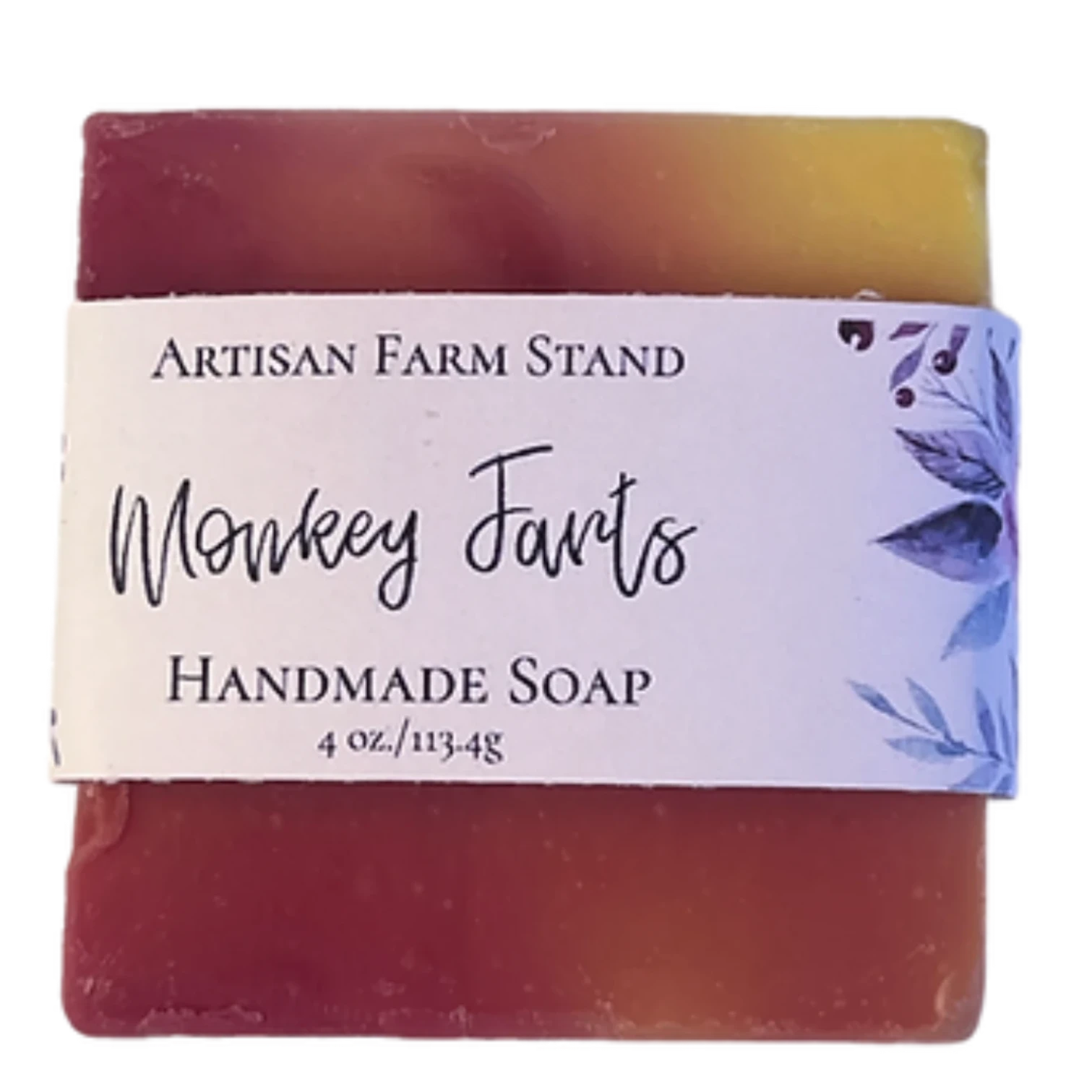 Handmade Monkey Farts Bar Soap with tropical fruit fragrance and nourishing oils.