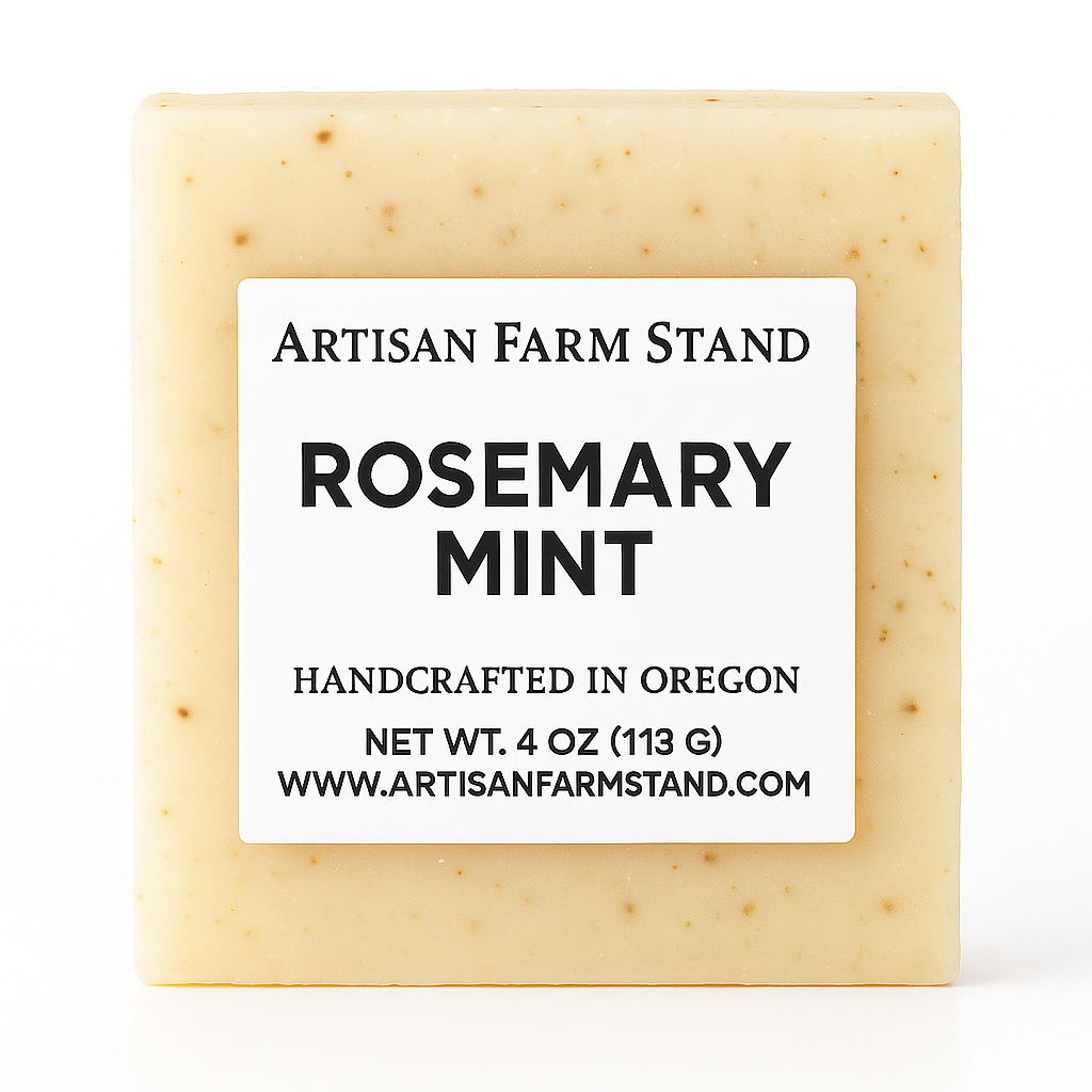 Bar of soap with 'Artisan Farm Stand' label on a white background