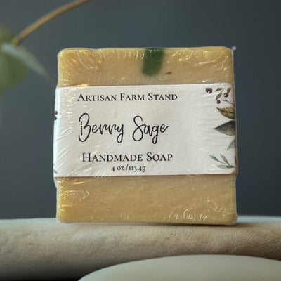 Handmade Berry Sage Bar Soap by Artisan Farmstand on display, offering a natural cleanse with real berries and sage.