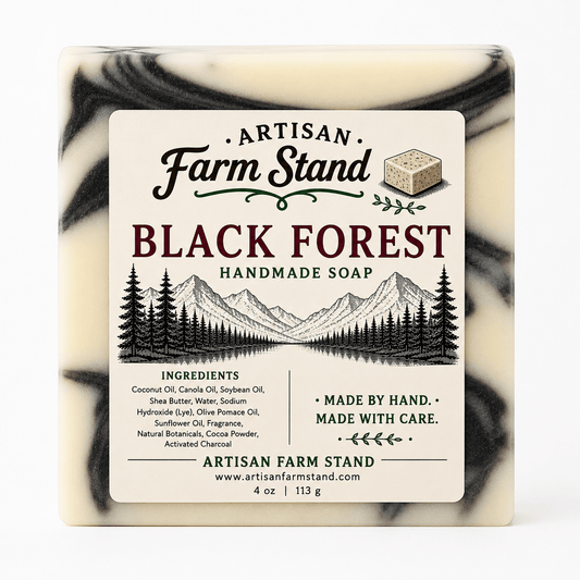 Black Forest Handmade Soap Bar – Cocoa, Charcoal & Woodland Scent - Artisan Farm Stand