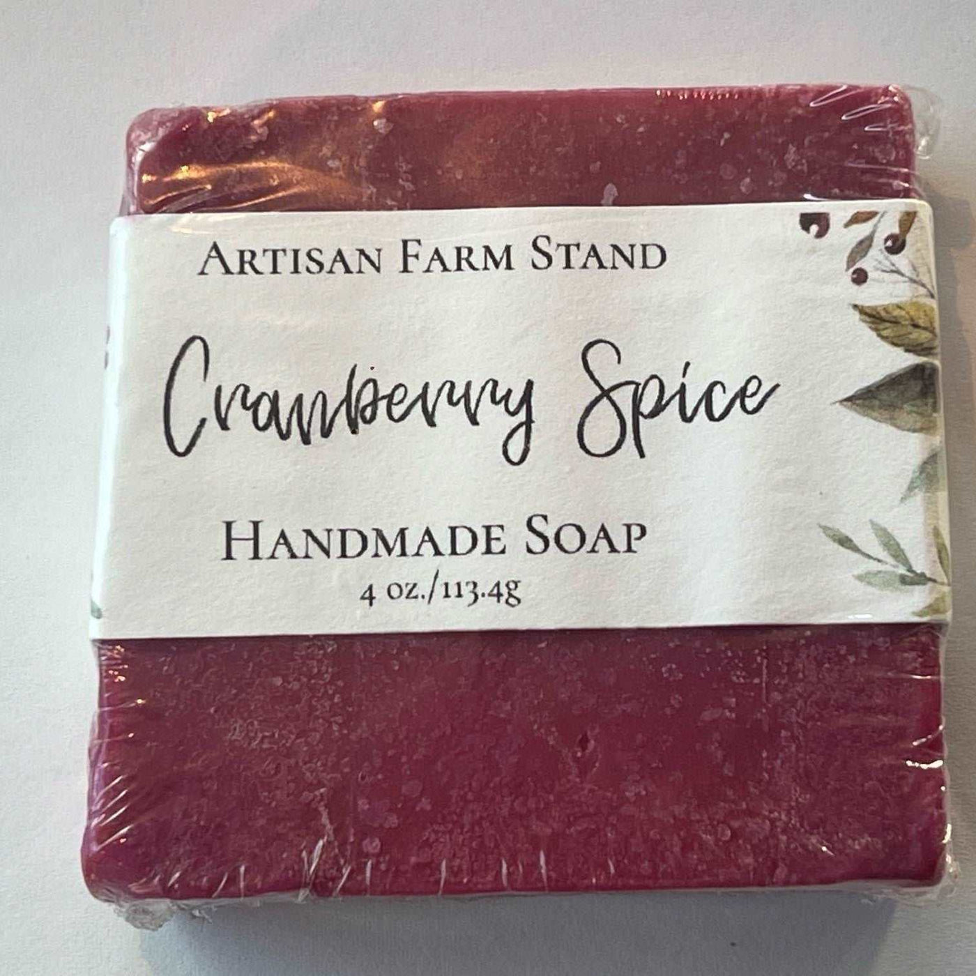 Cranberry Spice Bar Soap with artisanal packaging, 4 oz, handmade.
