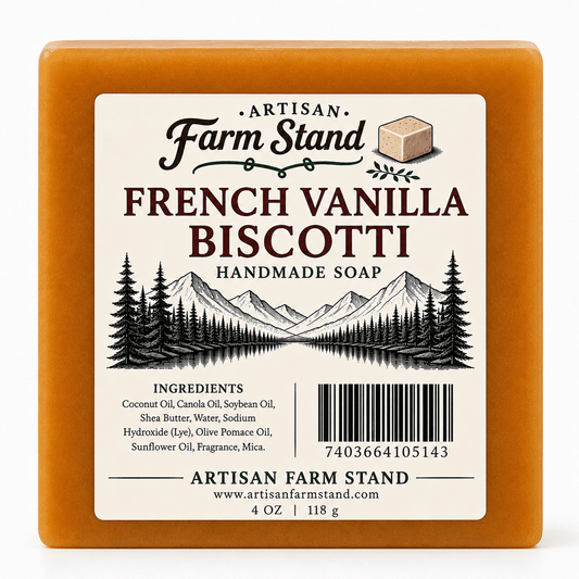 French Vanilla Biscotti Handmade Soap Bar – Artisan Farm Stand | Warm Vanilla Bakery Scent | 4 oz - Artisan Farm Stand