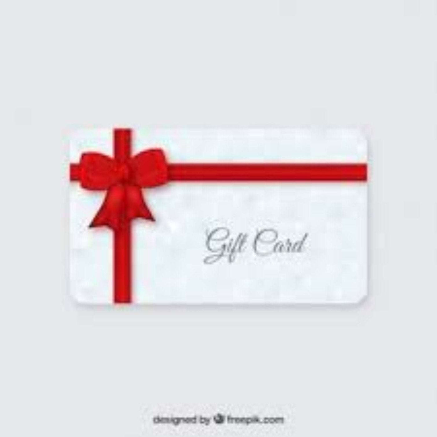 Artisan Farm Stand Gift Card with red ribbon design on white background.