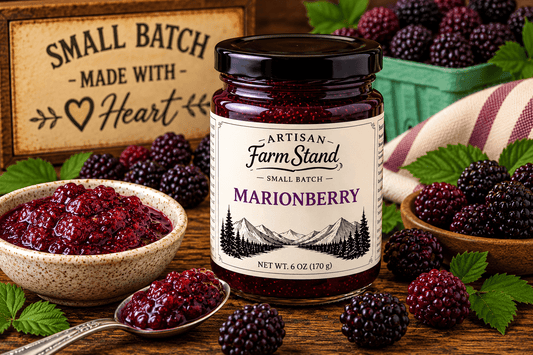 Jar of Artisan Farm Stand Marionberry Jam, small-batch Oregon marionberry fruit preserves, 6 oz.