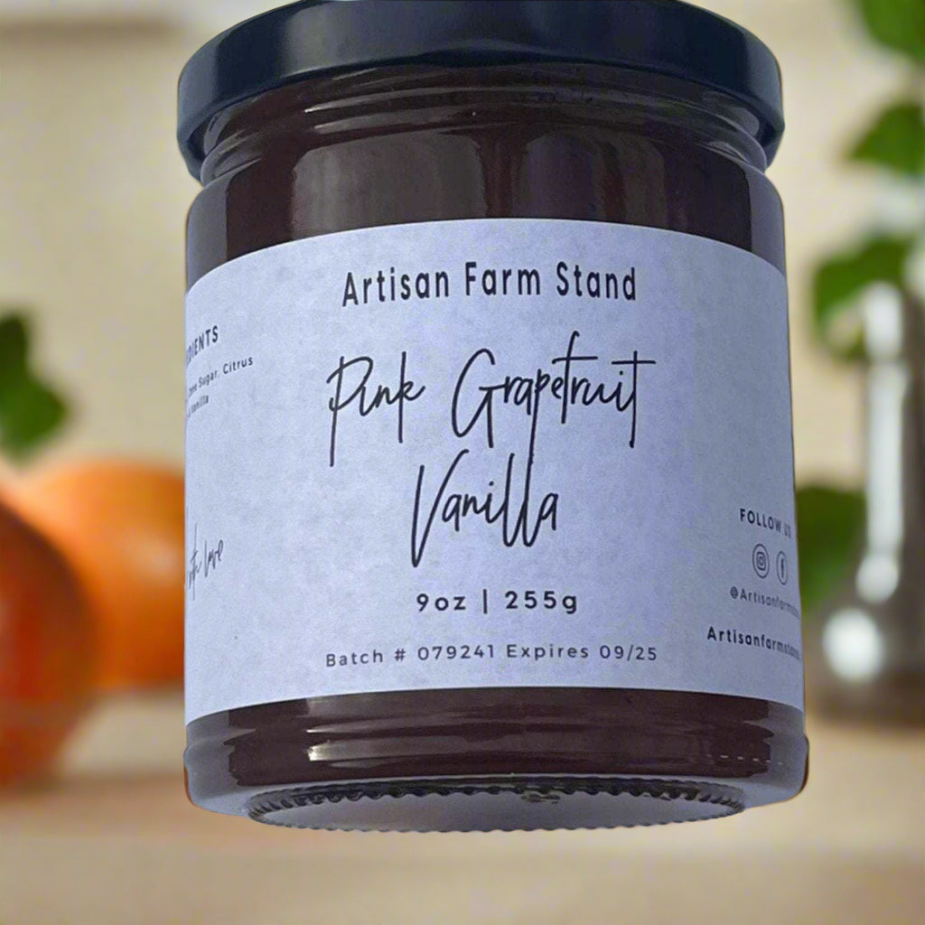 Pink Grapefruit Vanilla Jam jar by Artisan Farmstand.