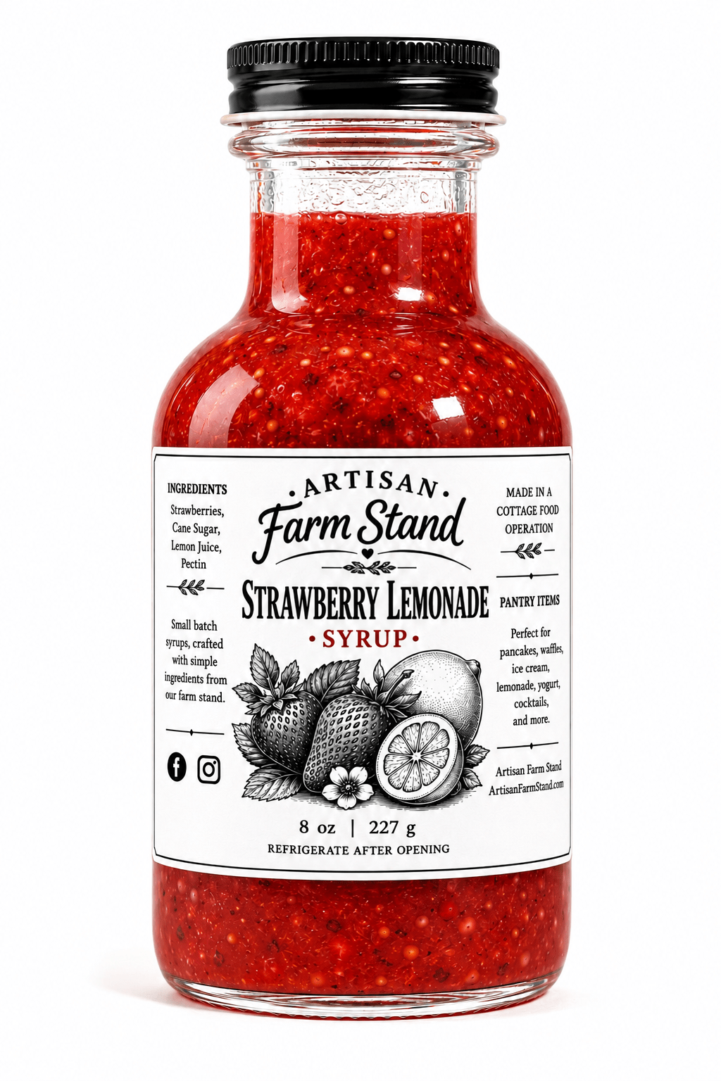 Strawberry Lemonade Syrup – Sweet & Tangy Fruit Syrup | 8 oz - Artisan Farm Stand